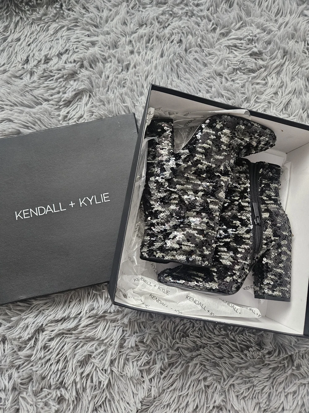Kendall + Kylie Sequined Ankle Boots - Silver/Black